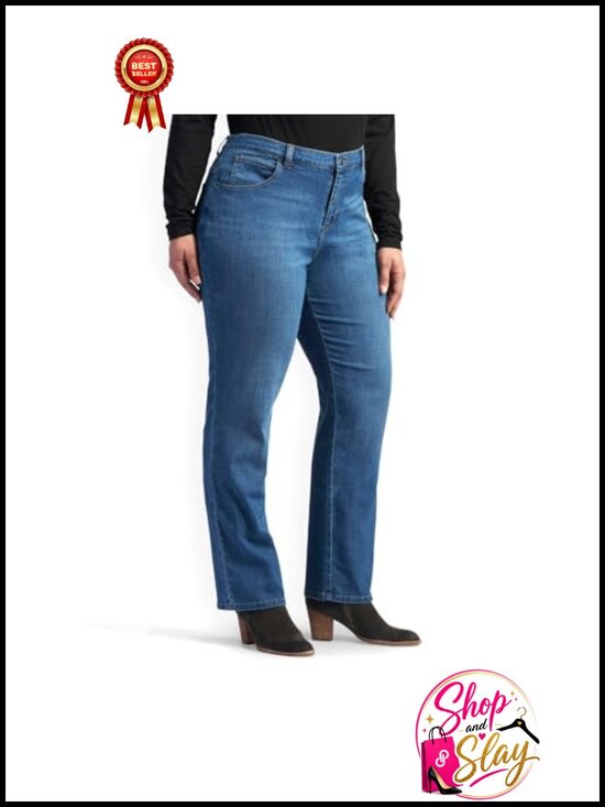 Denim - Plus Size Relaxed Fit Straight Leg Jeans Flex Stretch Waist Casual Denim